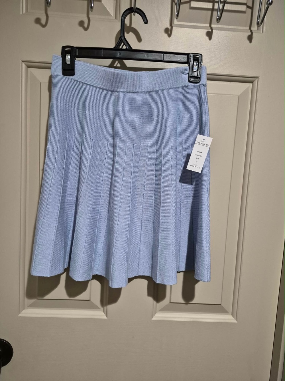 Pink Rose Light Blue Pleated Skater Skirt